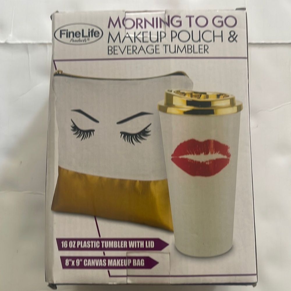 New! Morning To Go Makeup Pouch & Beverage Tumbler